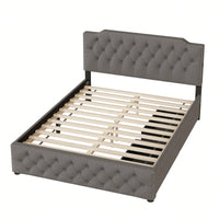 Queen Size Upholstered Platform Bed With 2 Drawers And 2 Sets Of USB Ports On Each Side, Linen Fabric