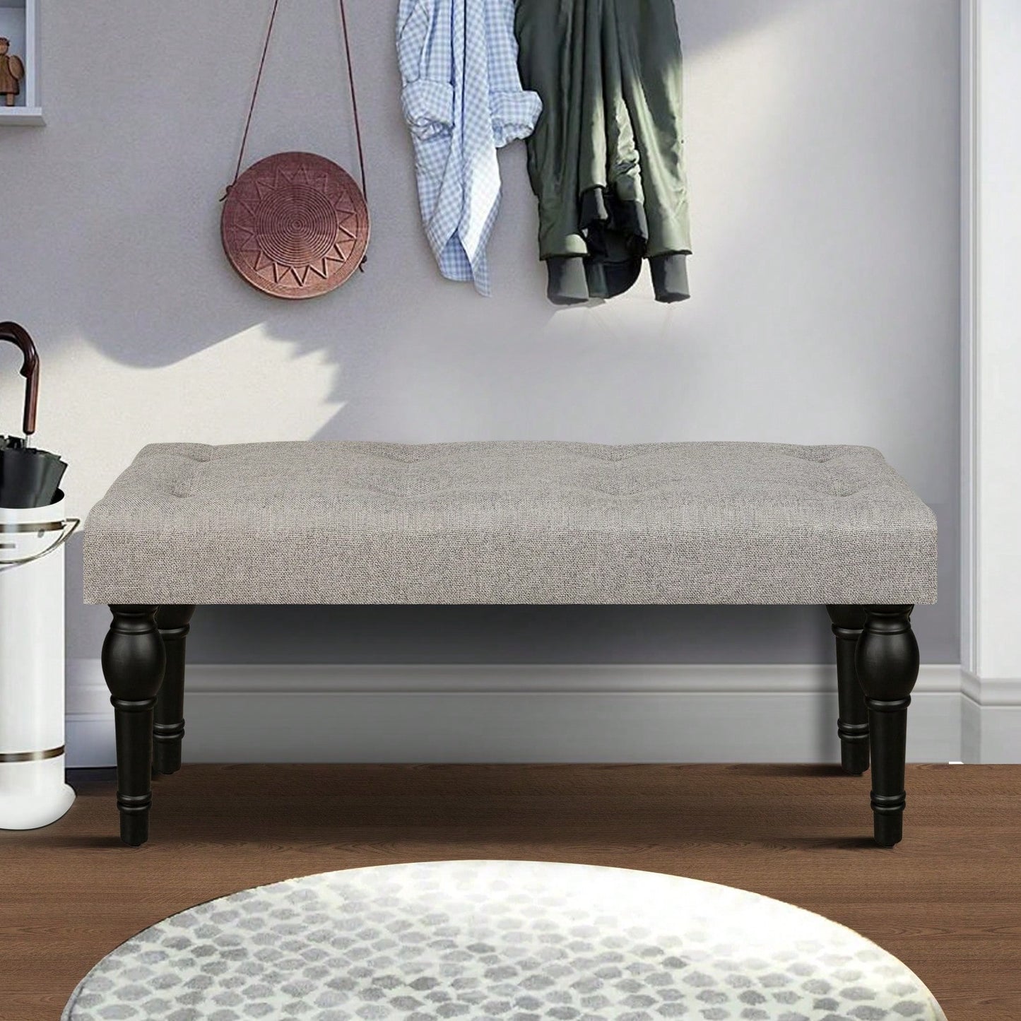 Ottoman Bench 4-Thickened Roman Column Feet French Upholstered Bedside Bench For Bedroom Living Room Entryway