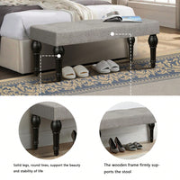 Ottoman Bench 4-Thickened Roman Column Feet French Upholstered Bedside Bench For Bedroom Living Room Entryway