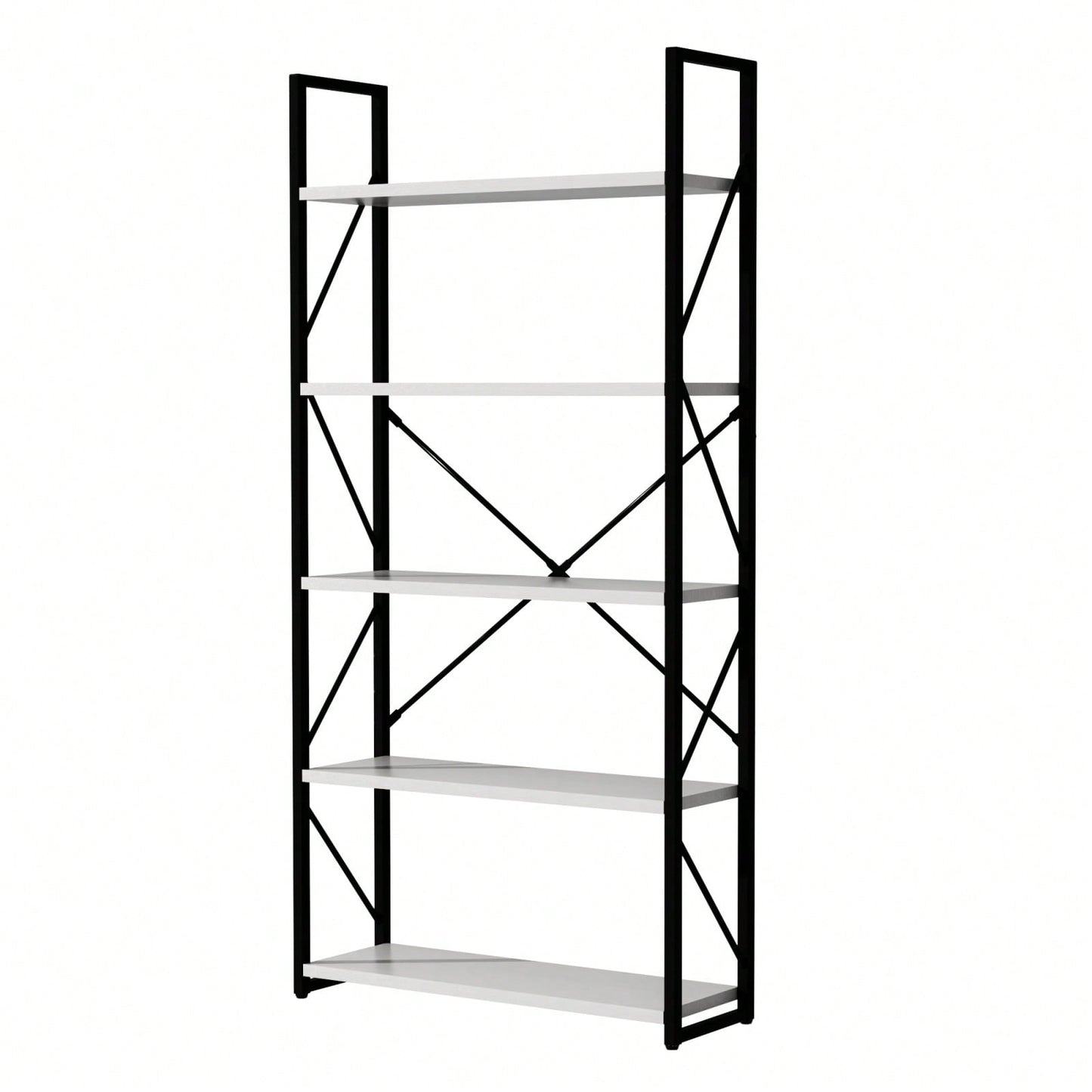 Modern 5-Tier White Bookshelf Freestanding Minimalist Storage Unit for Living Room Bedroom Home Office