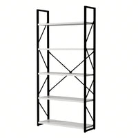 Modern 5-Tier White Bookshelf Freestanding Minimalist Storage Unit for Living Room Bedroom Home Office