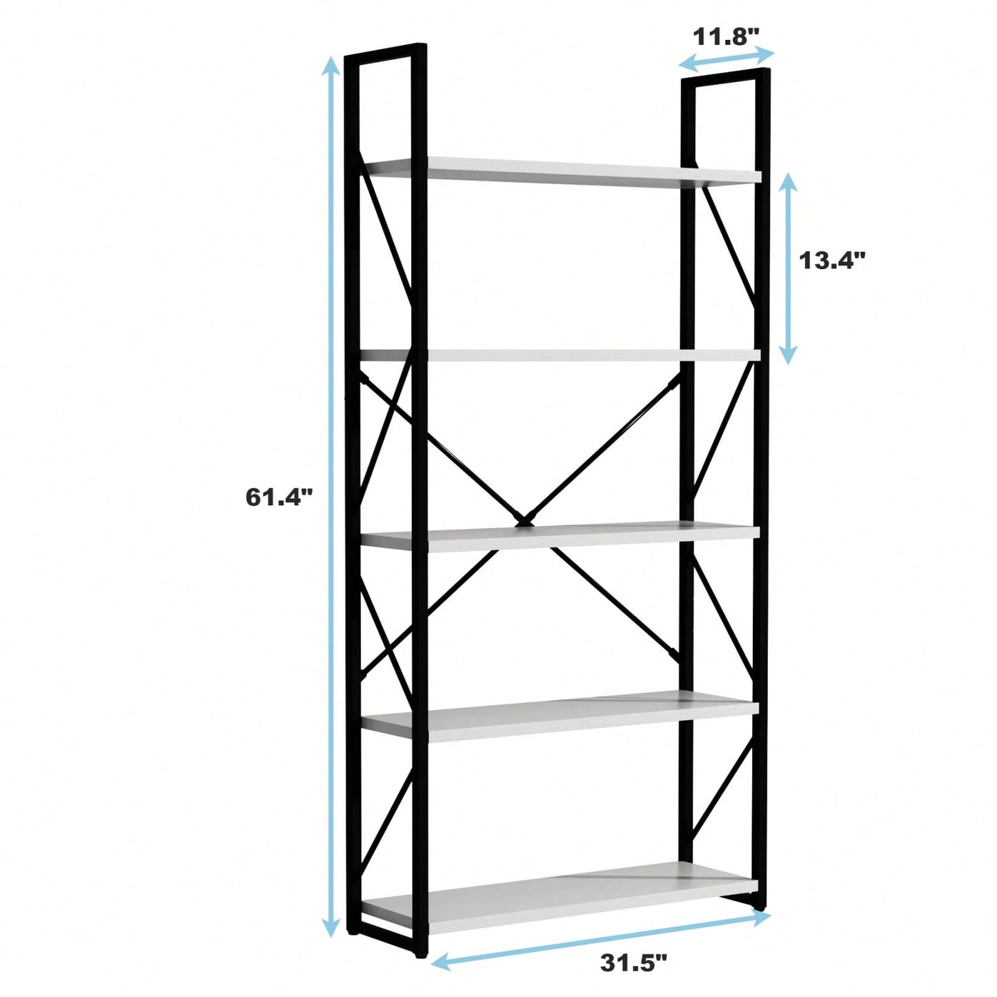 Modern 5-Tier White Bookshelf Freestanding Minimalist Storage Unit for Living Room Bedroom Home Office