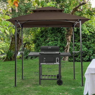 8x5ft Double Tier BBQ Gazebo Canopy Replacement Cover Water Resistant UV Protection Outdoor Patio Tent