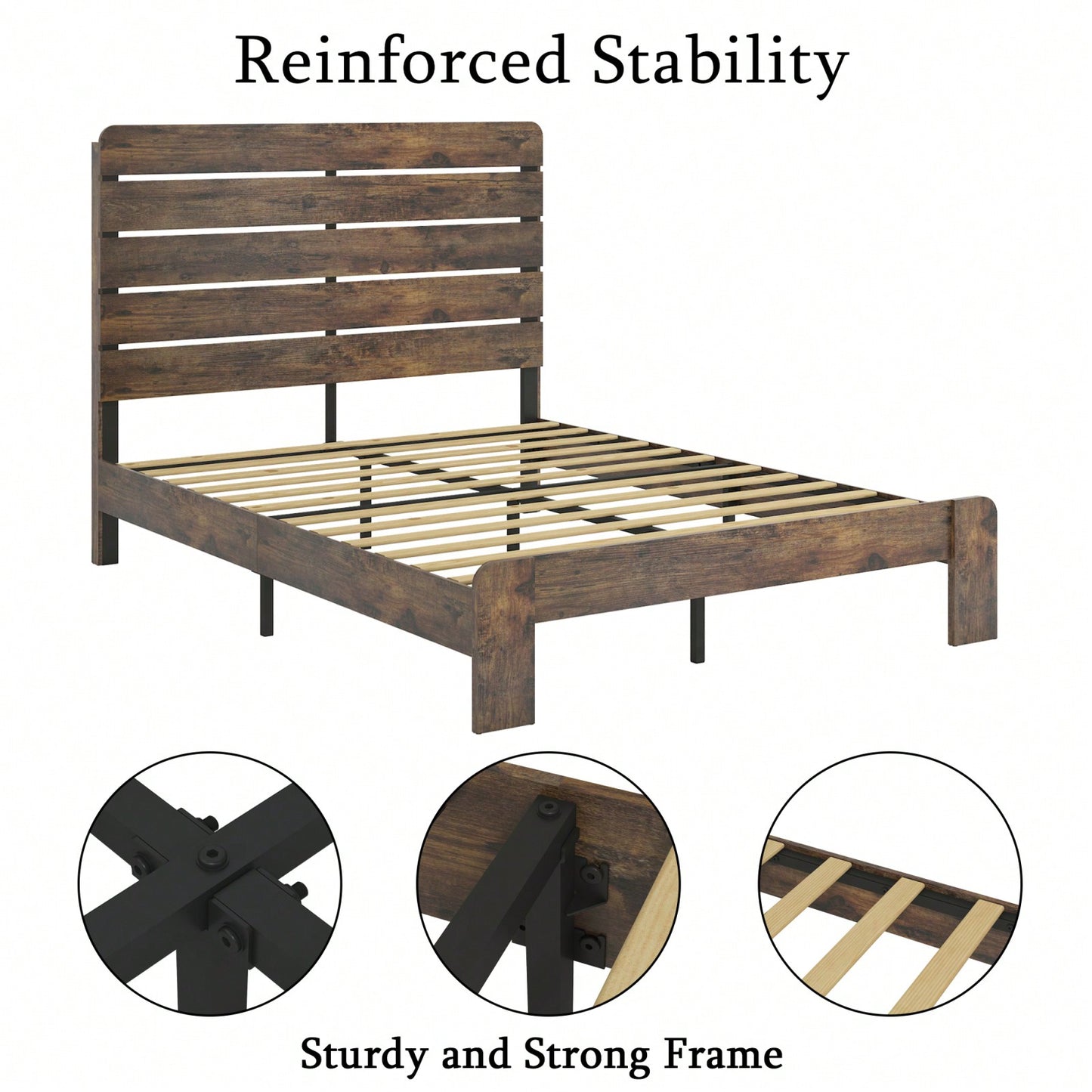 Full Size Platform Bed Frame With Large Under Bed Storage -  No Box Spring Needed, Solid Wood Slat Support, Noise Free And Easy Assembly