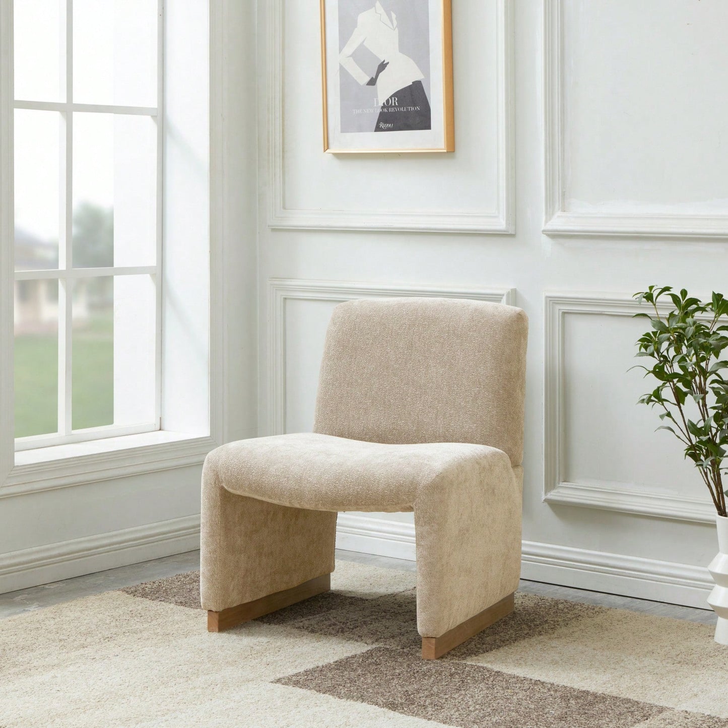 Comfy Accent Slipper Chair, Upholstered Armless Chair With Wood Legs, Soft Fabric For Living Room, Bedroom, Reading, Guest Room