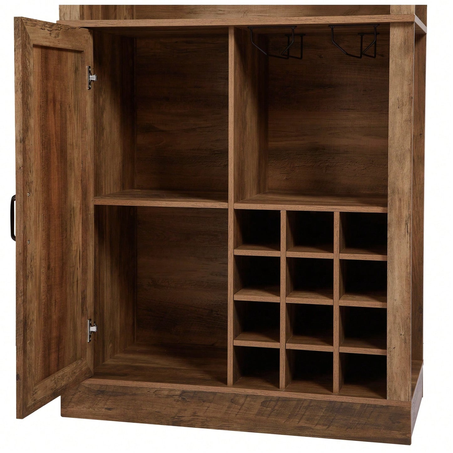 Farmhouse Style Faux Rattan Wine and Bar Cabinet with Barn Doors and Microwave Shelves