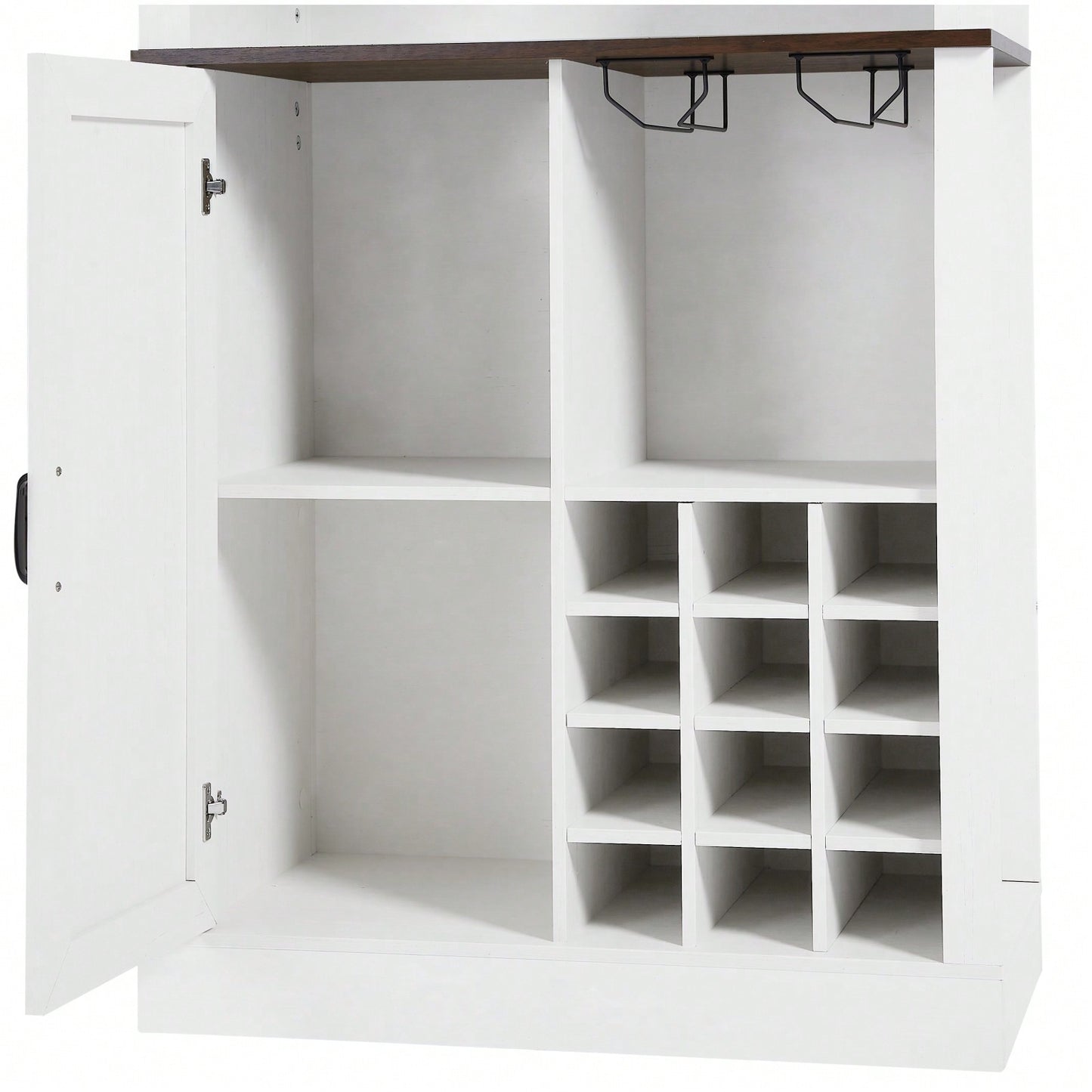 Farmhouse Style Faux Rattan Wine and Bar Cabinet with Barn Doors and Microwave Shelves