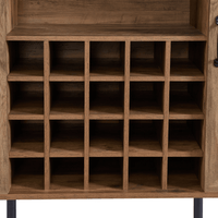 Rustic Faux Rattan Barn Door Wine Cabinet with Removable Shelves and Glass Rack
