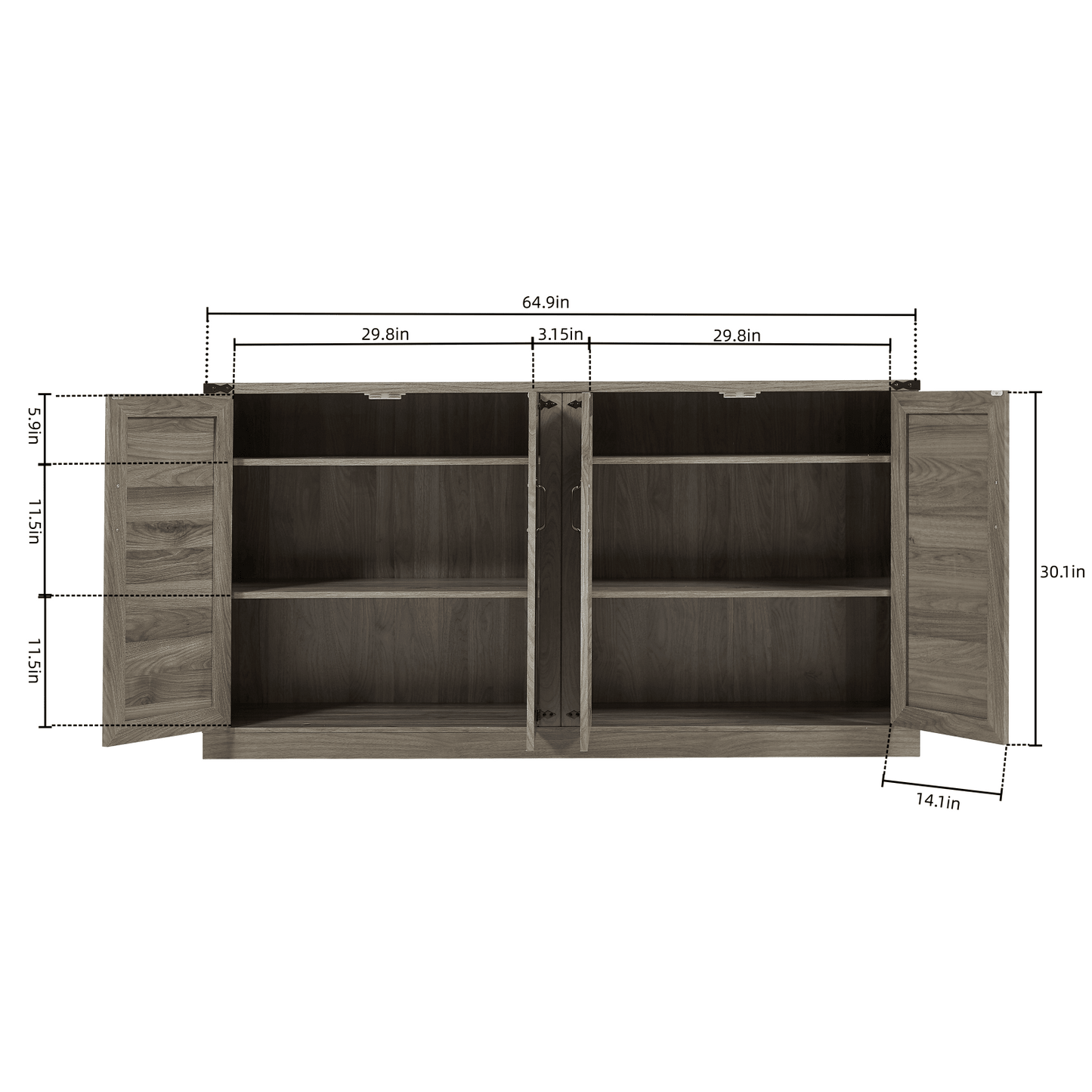 65" Sideboard With Barn Doors, Large Storage Cabinet For Living Room, Entryway, Dining Room, Bedroom