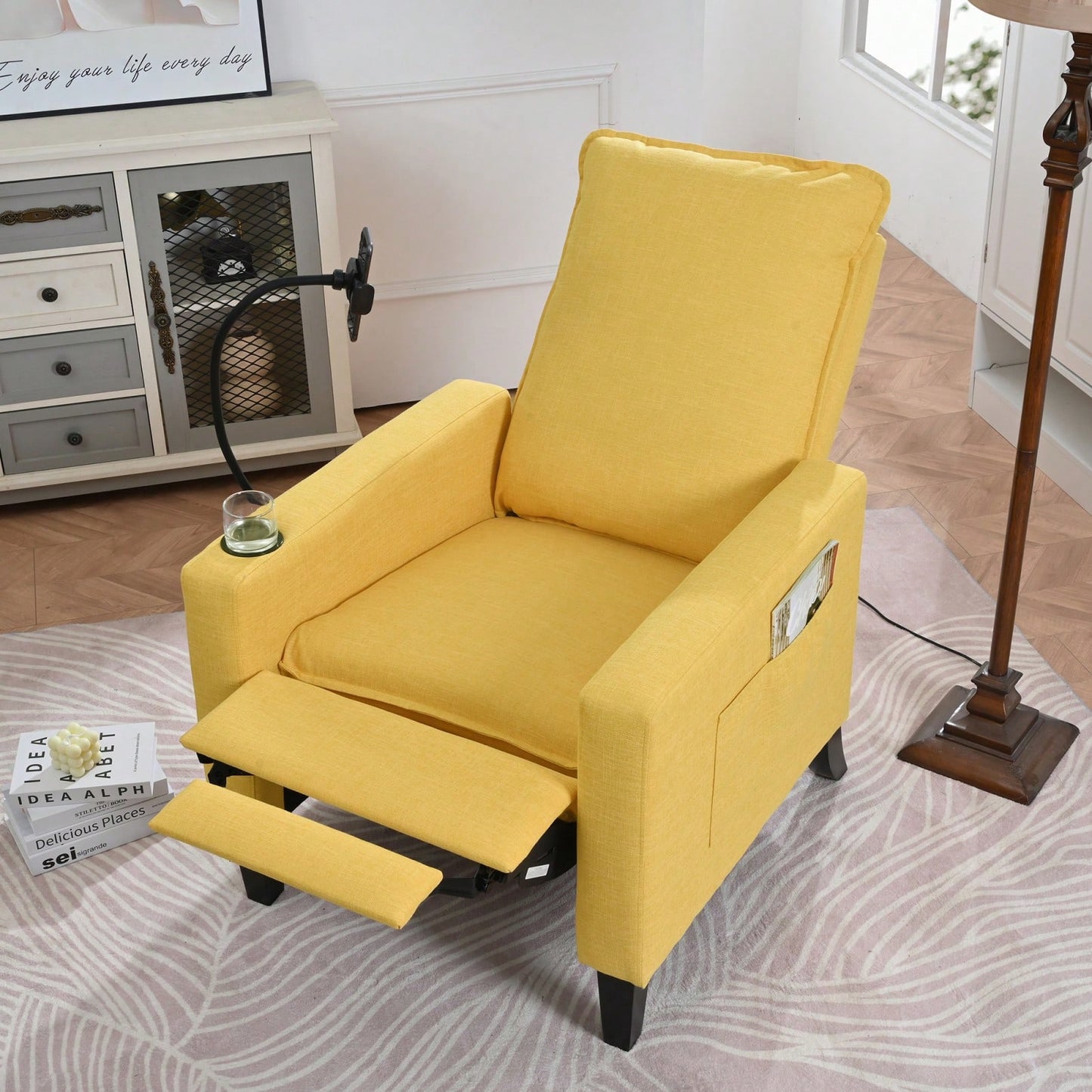 Adjustable Recliner Chair with Cup Holder and Phone Holder for Living Room and Bedroom