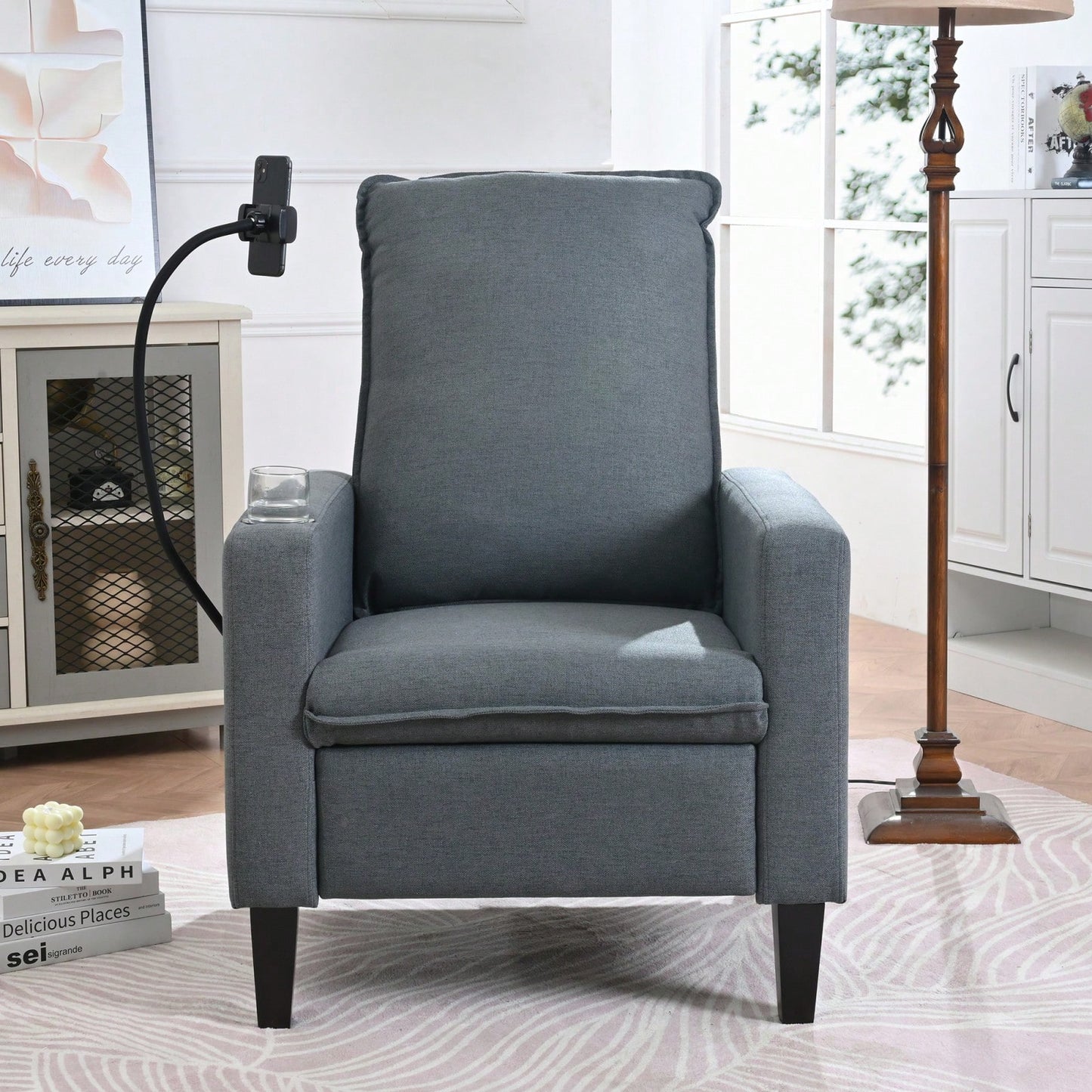 Adjustable Recliner Chair with Cup Holder and Phone Holder for Living Room and Bedroom