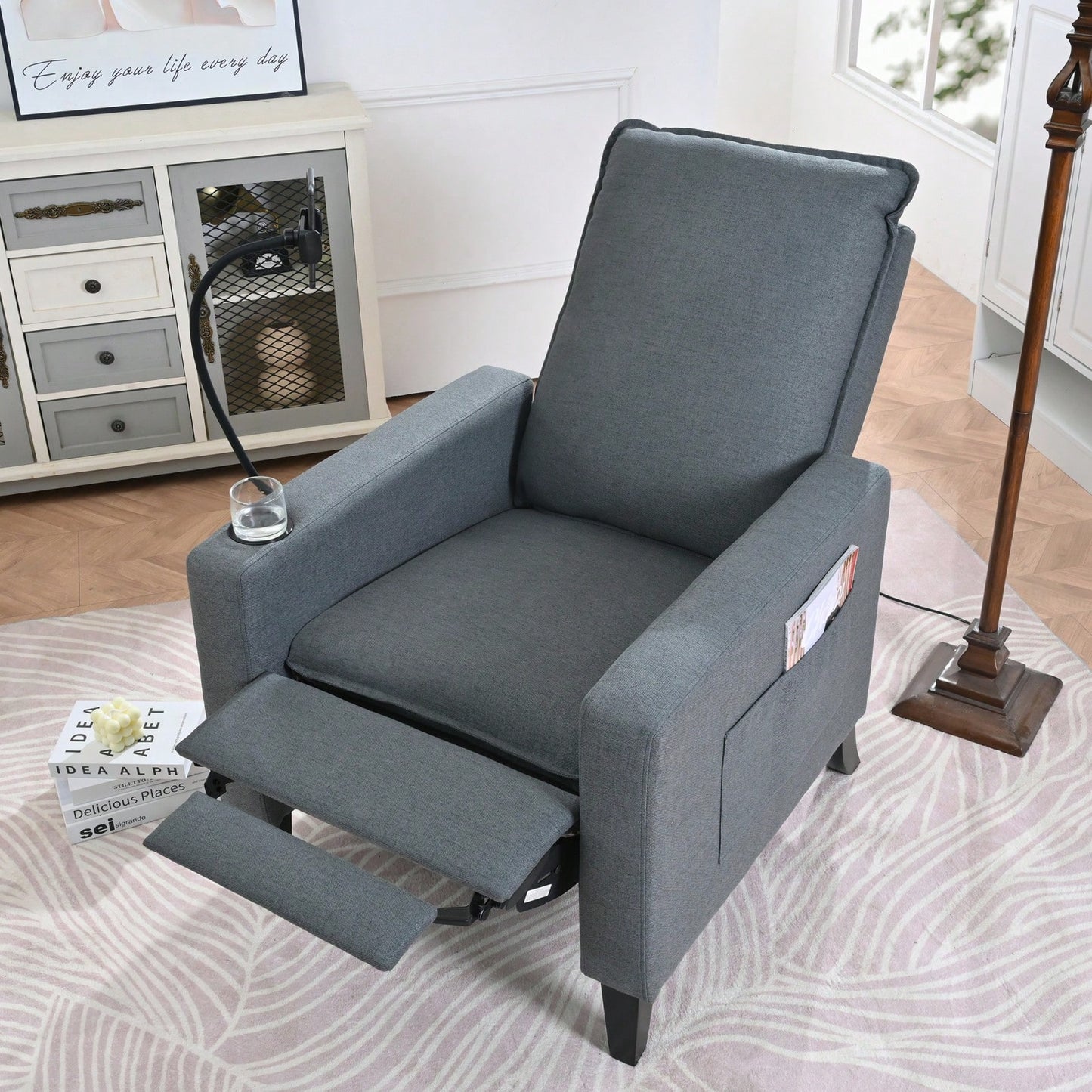 Adjustable Recliner Chair with Cup Holder and Phone Holder for Living Room and Bedroom