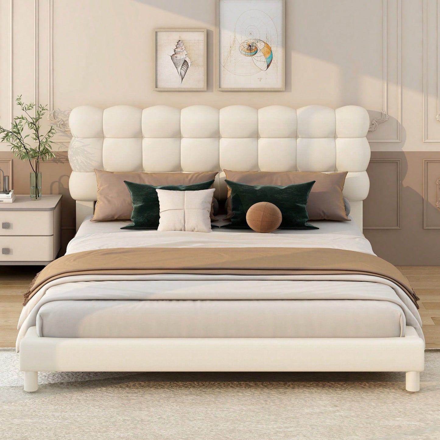 Upholstered Platform Bed With Soft Headboard, No Box Spring Needed