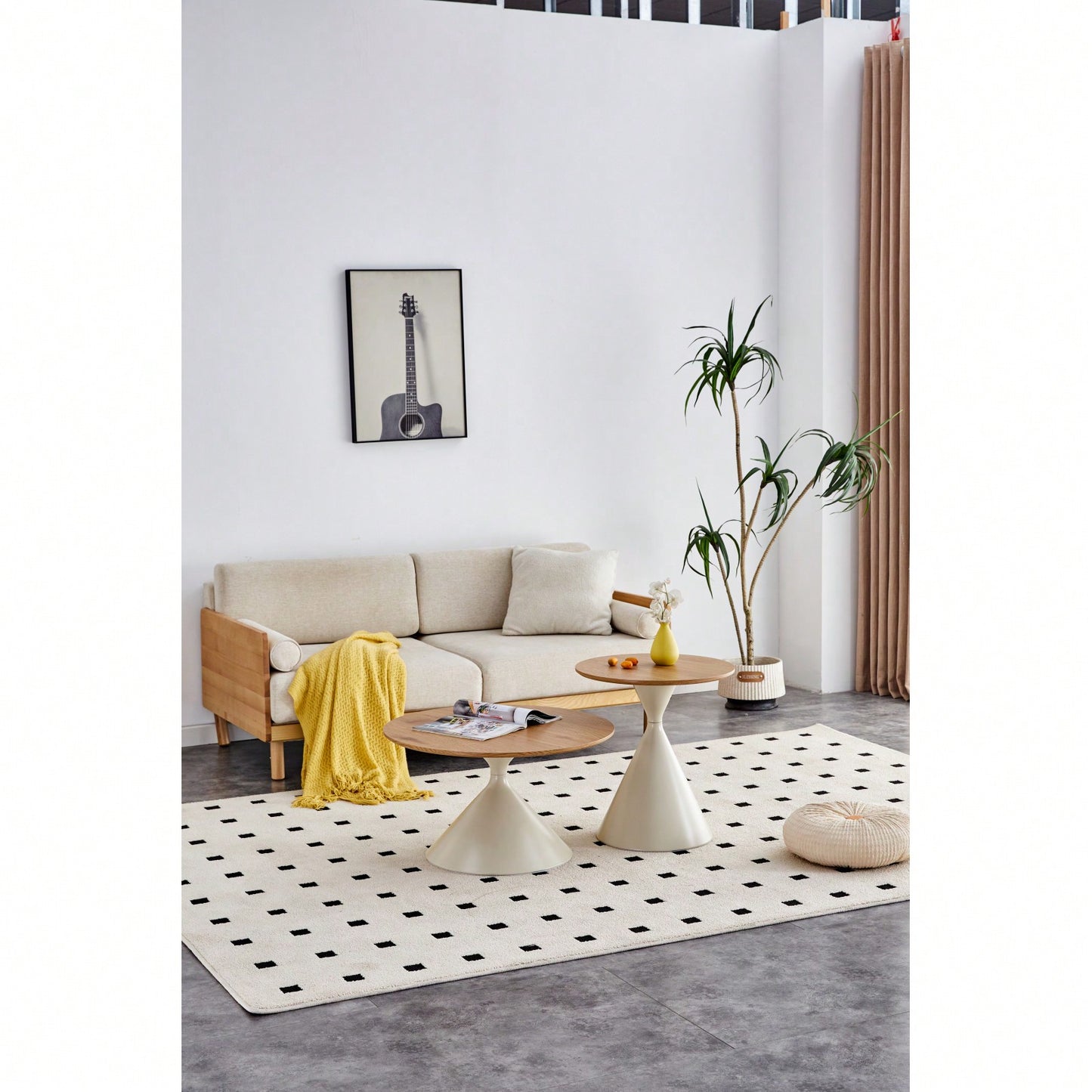 Set Of 2 Coffee Tables With A Marble-Look Top And White Steel Base