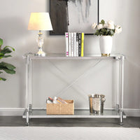 43.31'' Chrome Glass Sofa Table, Acrylic Side Table, Console Table For Living Room& Bedroom