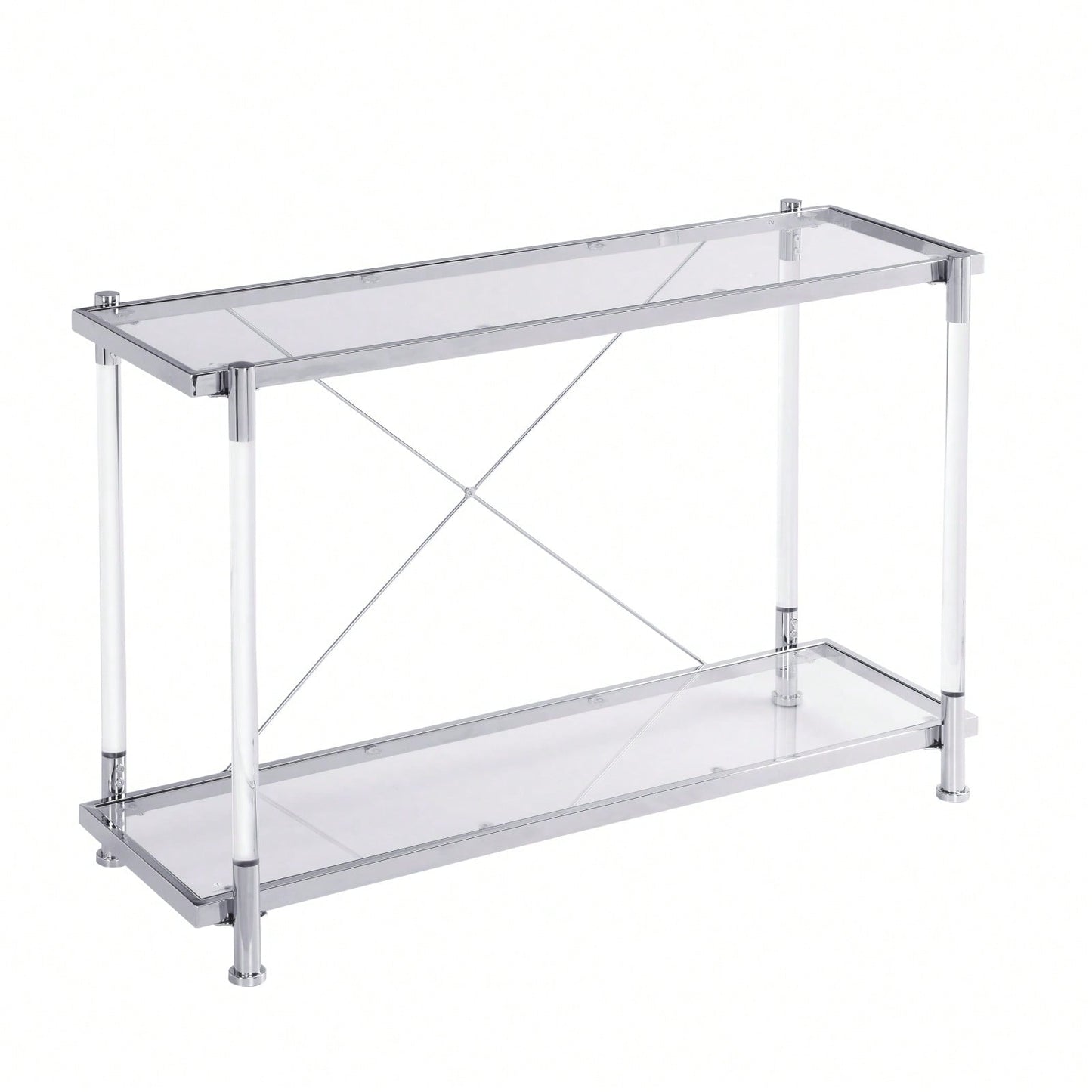 43.31'' Chrome Glass Sofa Table, Acrylic Side Table, Console Table For Living Room& Bedroom