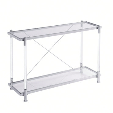 43.31'' Chrome Glass Sofa Table, Acrylic Side Table, Console Table For Living Room& Bedroom