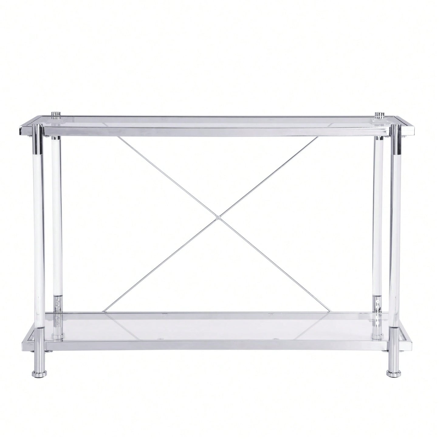 43.31'' Chrome Glass Sofa Table, Acrylic Side Table, Console Table For Living Room& Bedroom