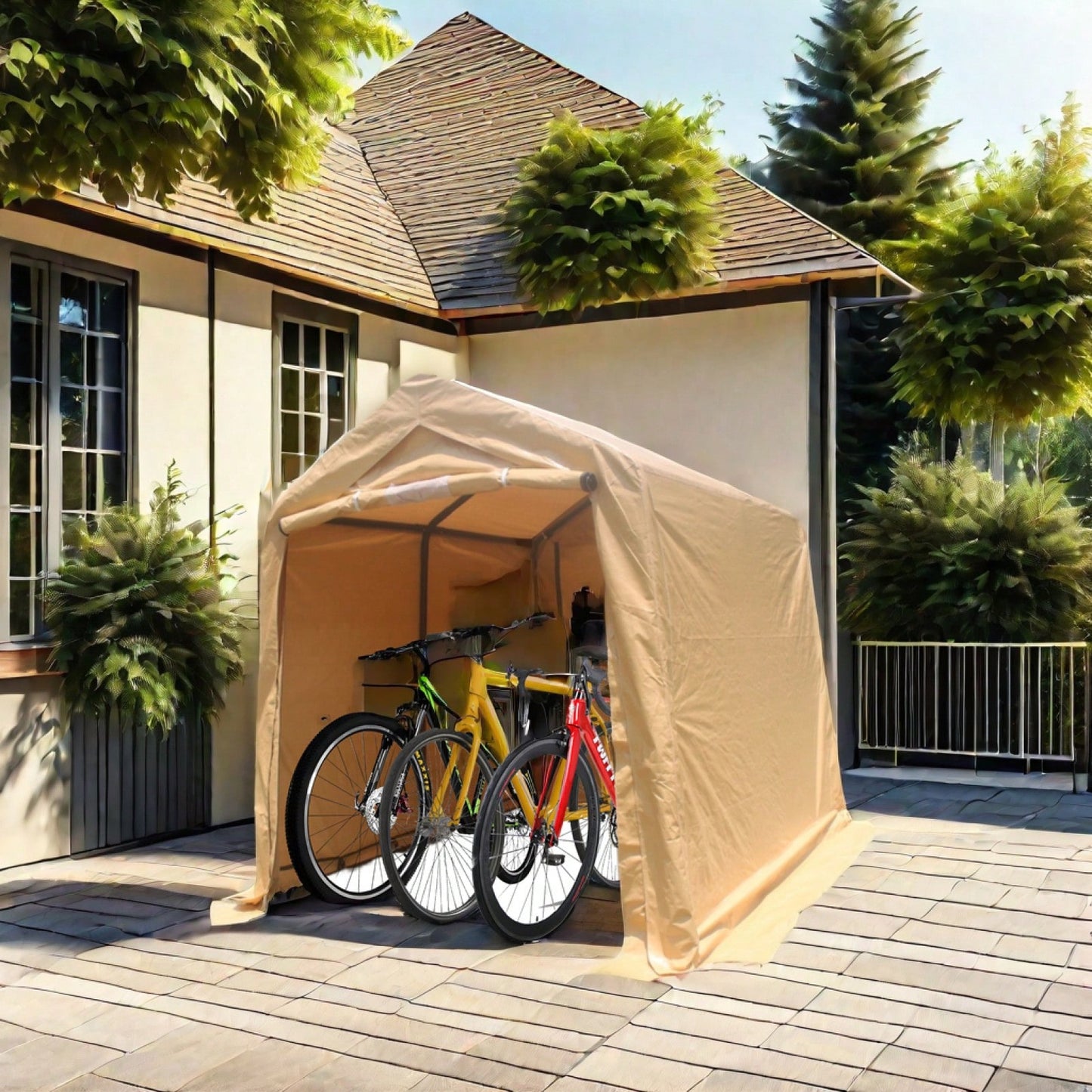 7x8ft Heavy Duty Outdoor Storage Shed Outdoor Garage For Motorcyle,Bike, Garden Tools, ATV