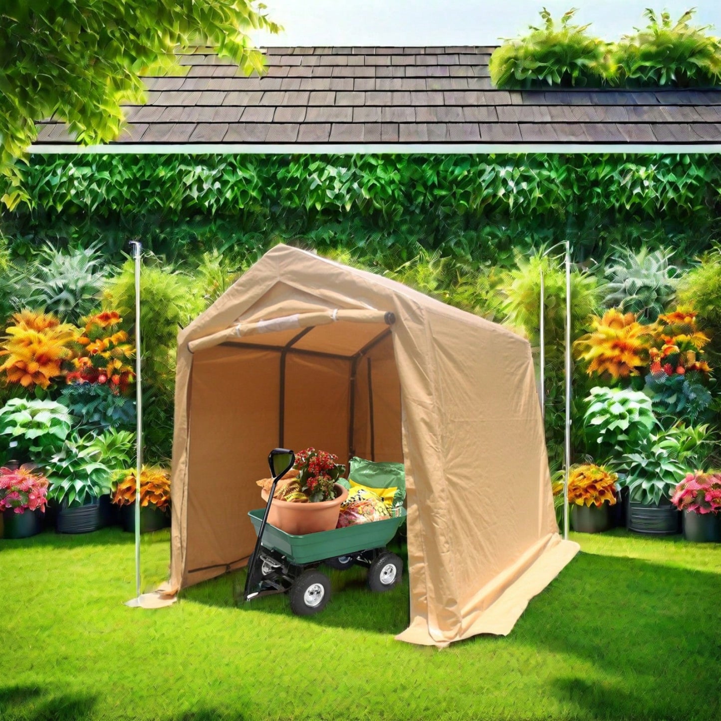 7x8ft Heavy Duty Outdoor Storage Shed Outdoor Garage For Motorcyle,Bike, Garden Tools, ATV