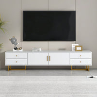 Modern TV Stand With Storage, Entertainment Center For 65+ Inch TV, Wave Groove Design, T-Shaped Metal Frame
