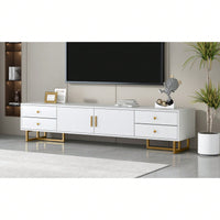 Modern TV Stand With Storage, Entertainment Center For 65+ Inch TV, Wave Groove Design, T-Shaped Metal Frame