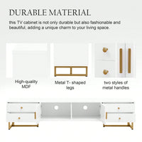 Modern TV Stand With Storage, Entertainment Center For 65+ Inch TV, Wave Groove Design, T-Shaped Metal Frame