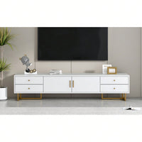 Modern TV Stand With Storage, Entertainment Center For 65+ Inch TV, Wave Groove Design, T-Shaped Metal Frame