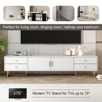 Modern TV Stand With Storage, Entertainment Center For 65+ Inch TV, Wave Groove Design, T-Shaped Metal Frame