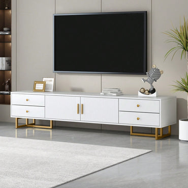 Modern TV Stand With Storage, Entertainment Center For 65+ Inch TV, Wave Groove Design, T-Shaped Metal Frame