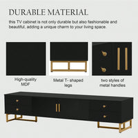 Modern TV Stand With Storage, Entertainment Center For 65+ Inch TV, Wave Groove Design, T-Shaped Metal Frame
