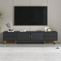 Modern TV Stand With Storage, Entertainment Center For 65+ Inch TV, Wave Groove Design, T-Shaped Metal Frame