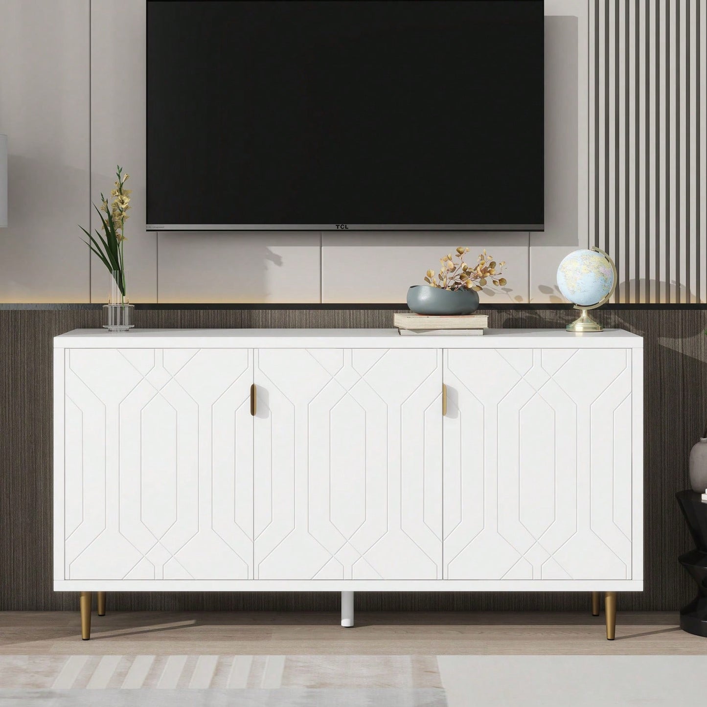 Modern TV Stand With 3 Doors And Adjustable Shelves For Living Room, Fits TVs Up To 70 Inches