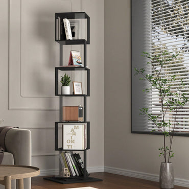 6 Tier Rotating Bookshelf with Acrylic Shelves Multi-Functional Creative Bookcase for Living Room Anti-Tip Design