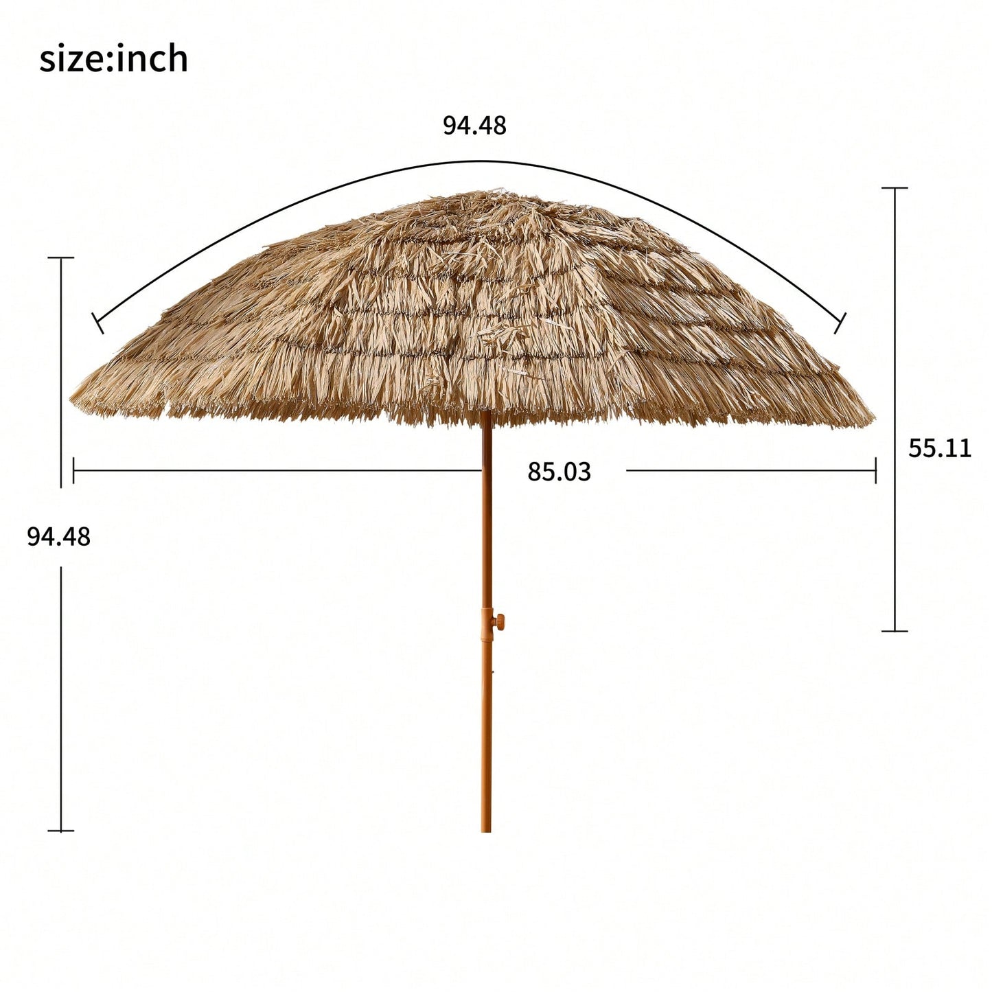 8' Thatch Patio Tiki Umbrella, Tropical Palapa Raffia Tiki Hut Hawaiian Hula Beach Umbrella,Straw Umbrella With Tilt Mechanism & Quick Open