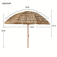 8' Thatch Patio Tiki Umbrella, Tropical Palapa Raffia Tiki Hut Hawaiian Hula Beach Umbrella,Straw Umbrella With Tilt Mechanism & Quick Open