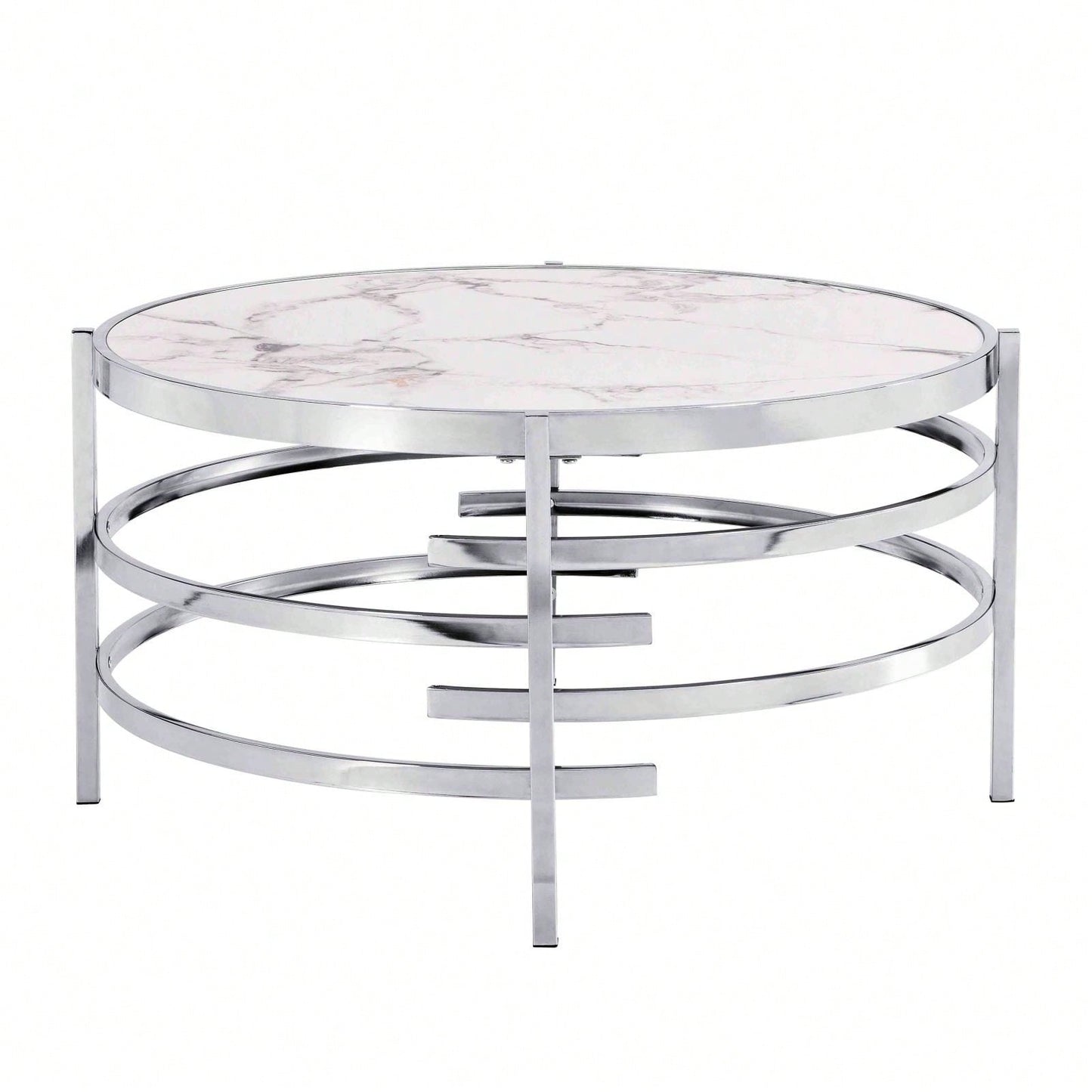 Modern Chrome Metal Frame Coffee Table 32.48x32.48x17.72 for Stylish Living Room Decor