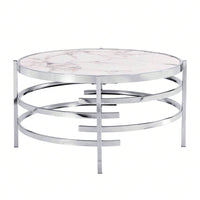 Modern Chrome Metal Frame Coffee Table 32.48x32.48x17.72 for Stylish Living Room Decor