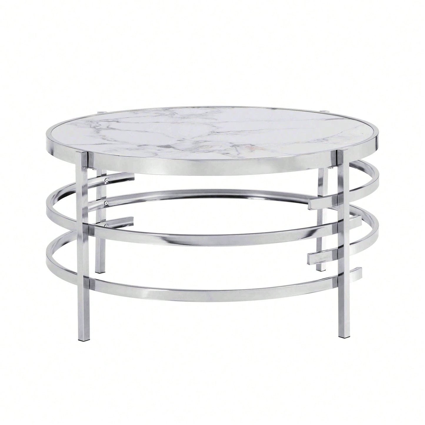 Modern Chrome Metal Frame Coffee Table 32.48x32.48x17.72 for Stylish Living Room Decor