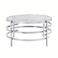 Modern Chrome Metal Frame Coffee Table 32.48x32.48x17.72 for Stylish Living Room Decor
