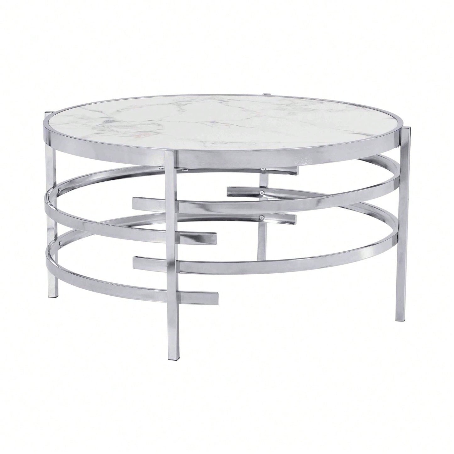 Modern Chrome Metal Frame Coffee Table 32.48x32.48x17.72 for Stylish Living Room Decor