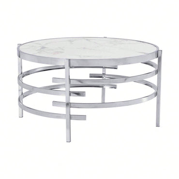 Modern Chrome Metal Frame Coffee Table 32.48x32.48x17.72 for Stylish Living Room Decor