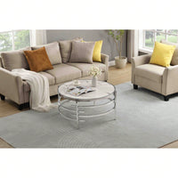 Modern Chrome Metal Frame Coffee Table 32.48x32.48x17.72 for Stylish Living Room Decor