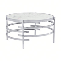 Modern Chrome Metal Frame Coffee Table 32.48x32.48x17.72 for Stylish Living Room Decor