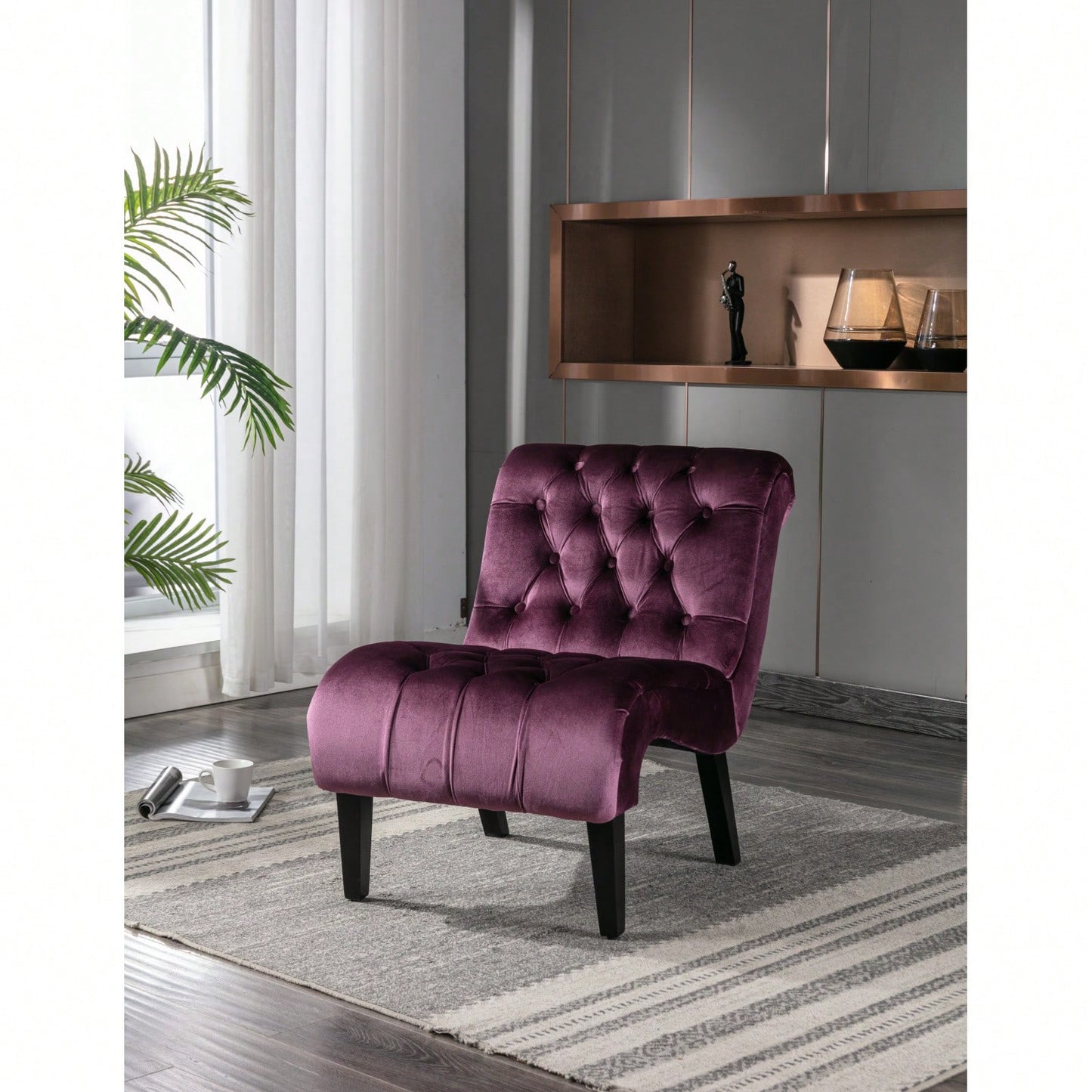 Stylish Velvet Accent Chair with Foam Padding and Solid Wood Legs for Living Room Bedroom Office