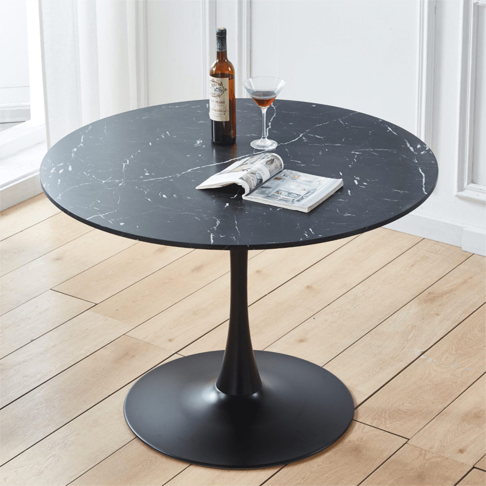 Mid-Century Modern Dining Table, 42.1" Round Black Tulip Table With Pedestal Base, MDF Top, Coffee Table, End Table, Seats 4-6