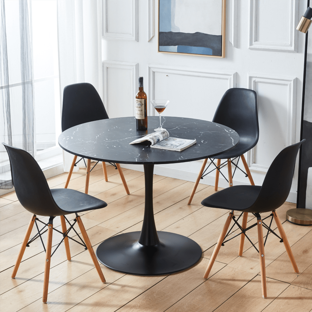 Mid-Century Modern Dining Table, 42.1" Round Black Tulip Table With Pedestal Base, MDF Top, Coffee Table, End Table, Seats 4-6