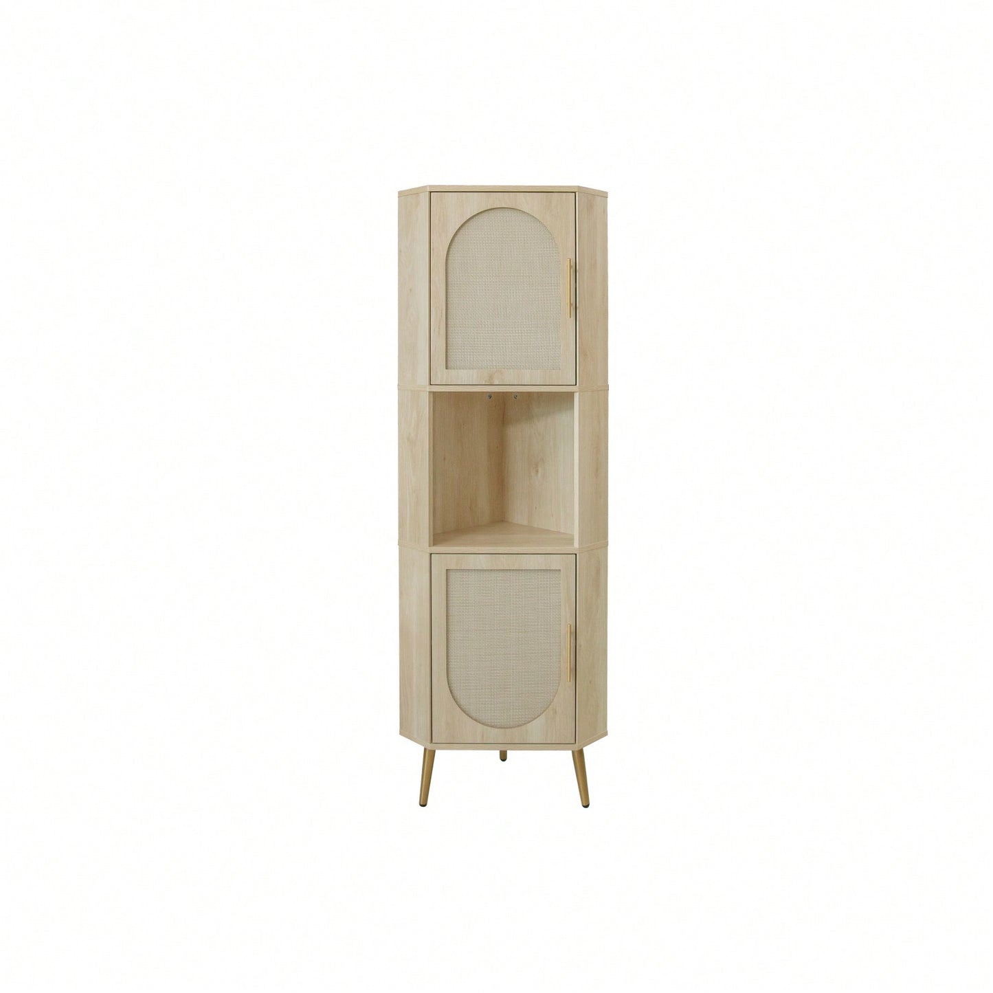 Anti-Dumping Corner Cabinet with Rattan Doors for Safe Storage in Small Spaces