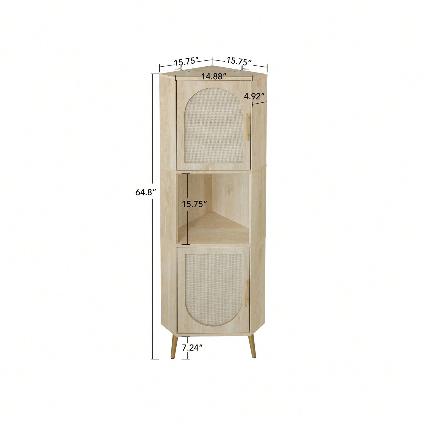 Anti-Dumping Corner Cabinet with Rattan Doors for Safe Storage in Small Spaces