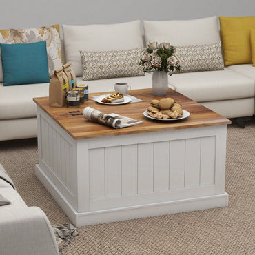 Rustic 31.5 Inch Farmhouse Coffee Table with Lift Top and Hidden Storage for Living Room